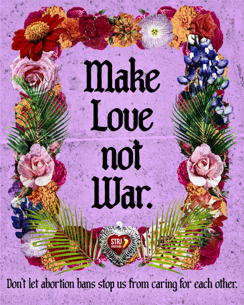 Flower wreath with Make Love Not War in center
